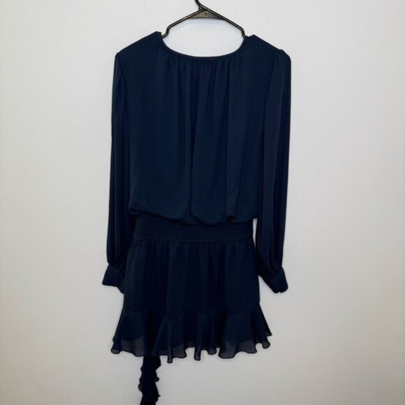 Abercrombie x Kathleen Post Long-Sleeve Wrap Micro Mini Dress Navy - Picture 8 of 9